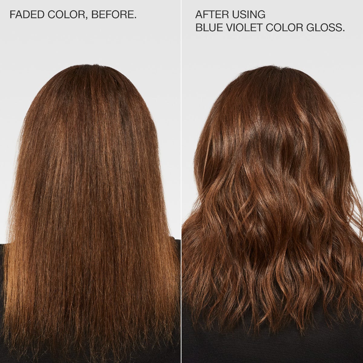 The Demi Color Gloss, before and after using blue violet color gloss.