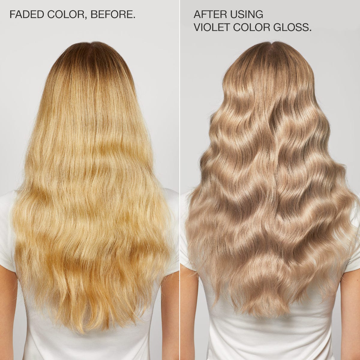 The Demi Color Gloss, before and after using violet color gloss.